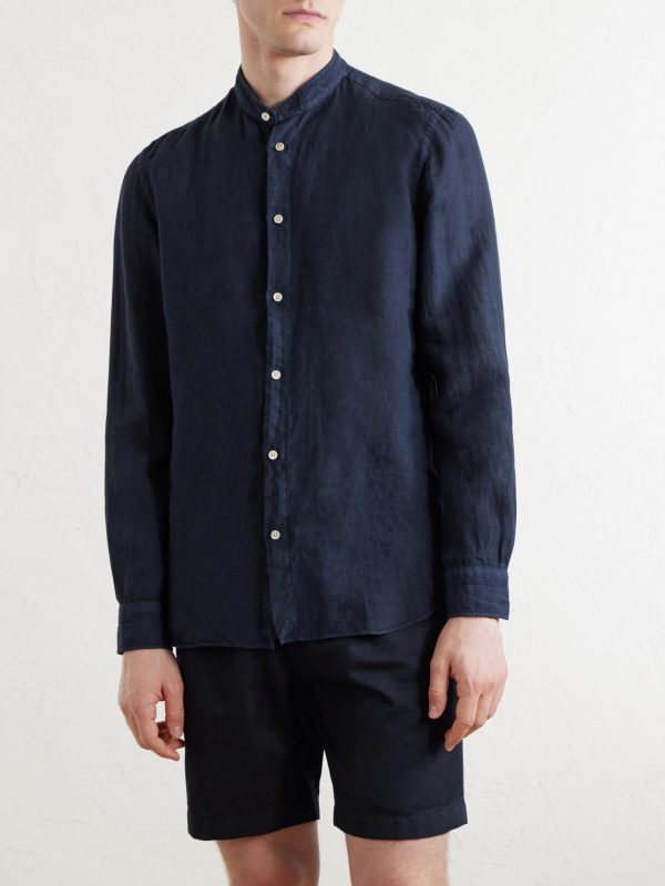 Grandad-Collar Linen Shirt - FR