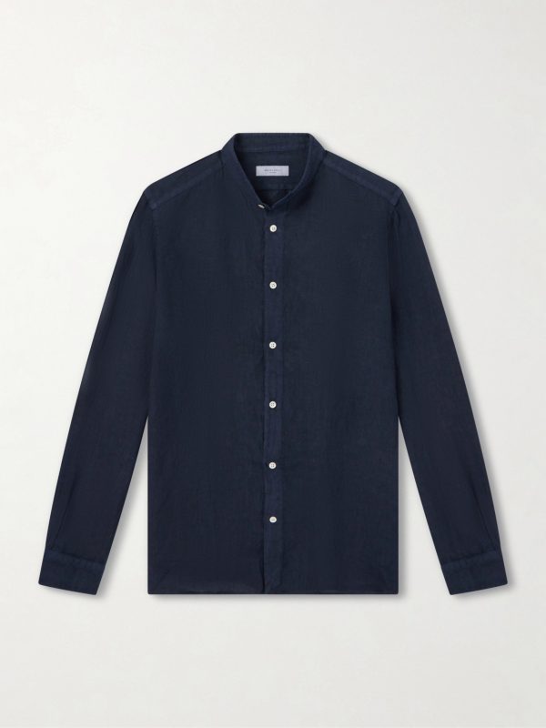 Grandad-Collar Linen Shirt