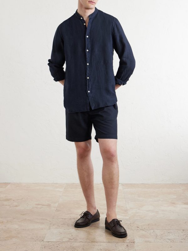 Grandad-Collar Linen Shirt - OU