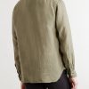 Grandad-Collar Linen Shirt - BK Grandad-Collar Linen Shirt - BK