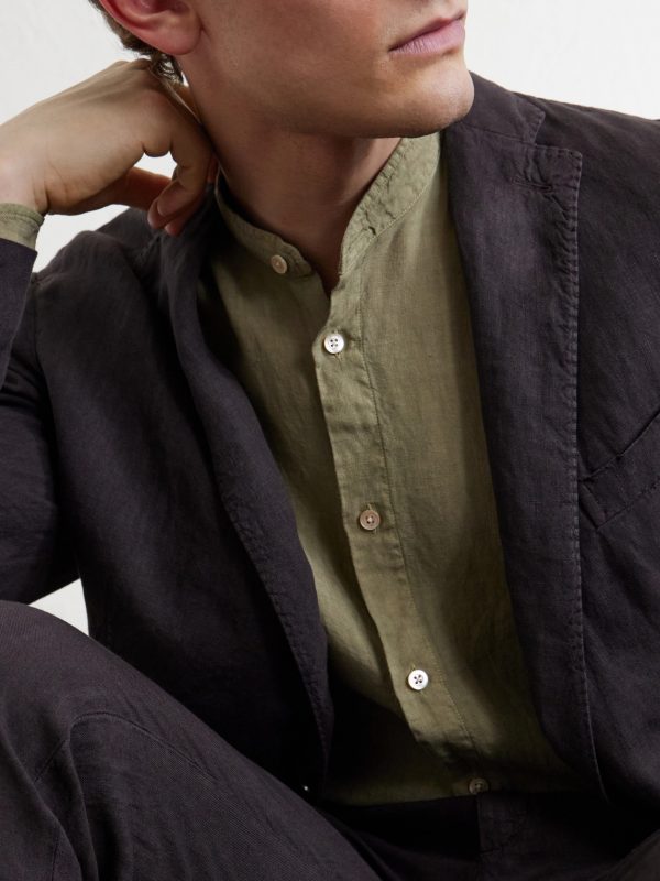 Grandad-Collar Linen Shirt - CU Grandad-Collar Linen Shirt - CU