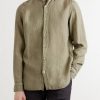 Grandad-Collar Linen Shirt - FR Grandad-Collar Linen Shirt - FR