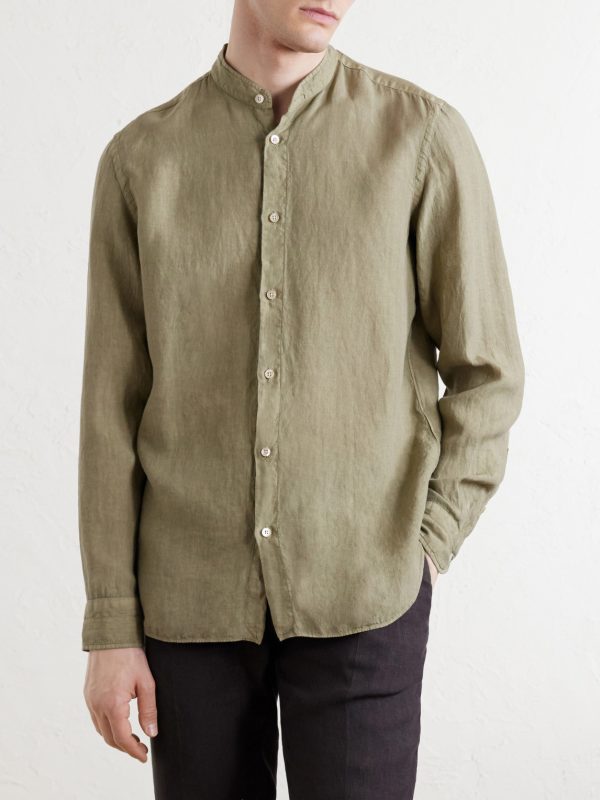 Grandad-Collar Linen Shirt - FR Grandad-Collar Linen Shirt - FR