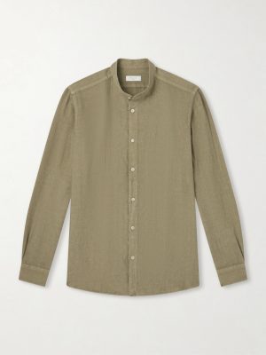 Grandad-Collar Linen Shirt Grandad-Collar Linen Shirt