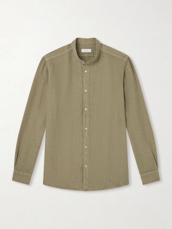 Grandad-Collar Linen Shirt Grandad-Collar Linen Shirt