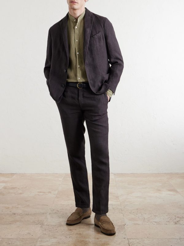 Grandad-Collar Linen Shirt - OU Grandad-Collar Linen Shirt - OU
