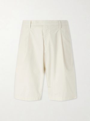 Straight-Leg Pleated Cotton-Blend Poplin Shorts