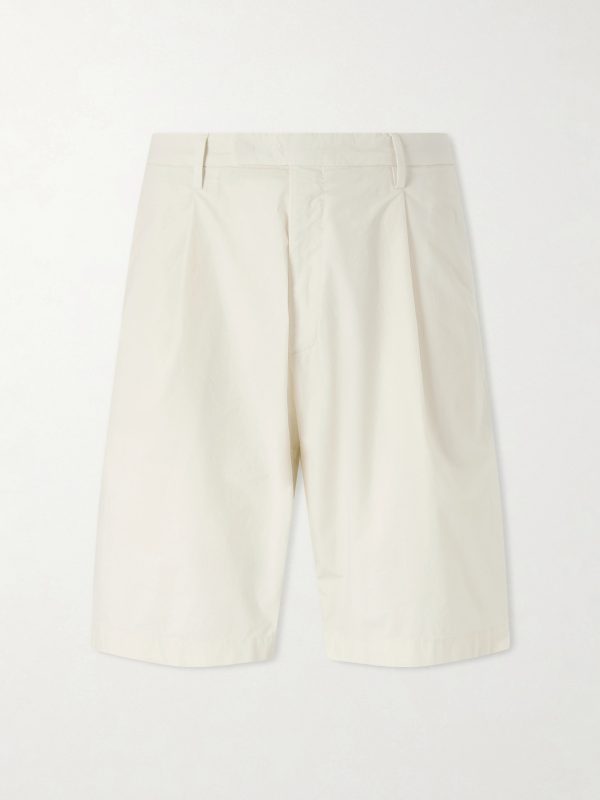 Straight-Leg Pleated Cotton-Blend Poplin Shorts Straight-Leg Pleated Cotton-Blend Poplin Shorts