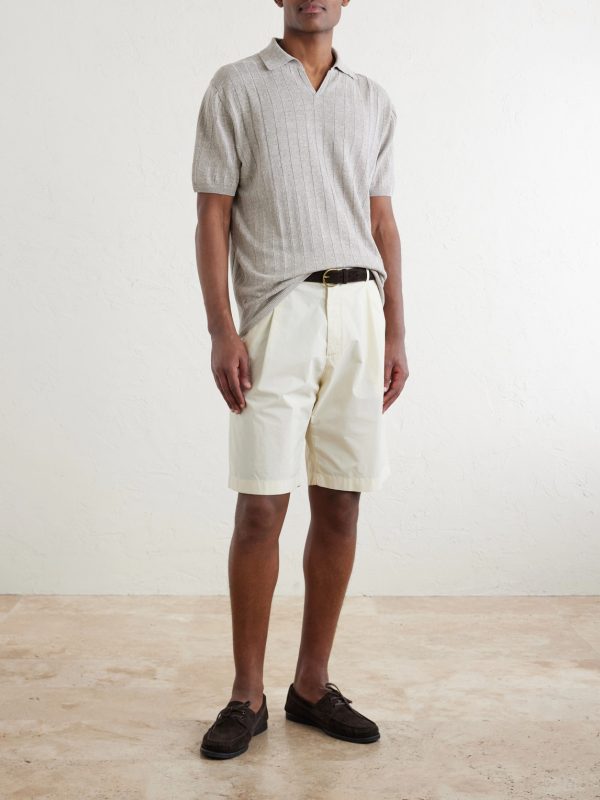 Straight-Leg Pleated Cotton-Blend Poplin Shorts - OU Straight-Leg Pleated Cotton-Blend Poplin Shorts - OU