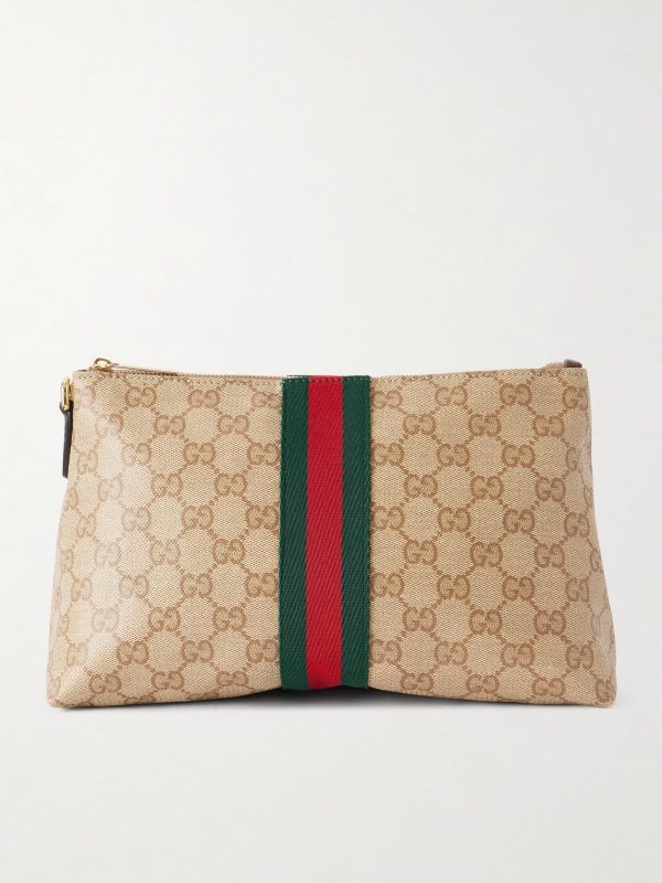 GG Supreme-Jacquard Webbing-Trimmed Canvas Pouch