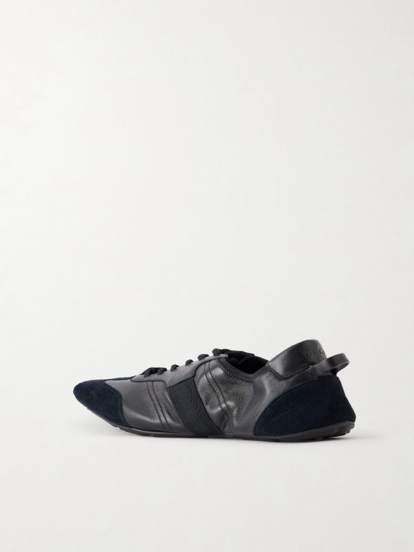 Flex Suede-Trimmed Leather Sneakers - BK Flex Suede-Trimmed Leather Sneakers - BK