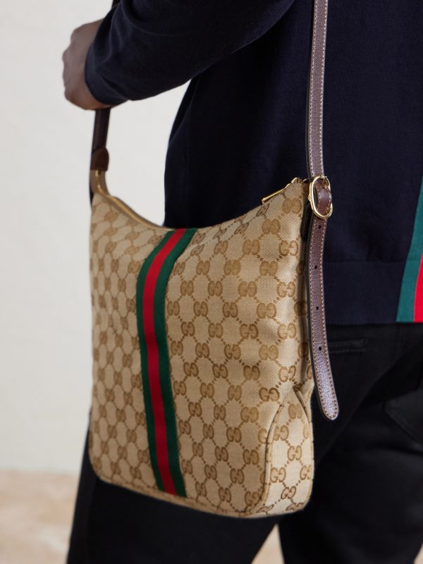Lunetta Webbing and Leather-Trimmed Monogrammed Canvas Shoulder Bag - E2 Lunetta Webbing and Leather-Trimmed Monogrammed Canvas Shoulder Bag - E2