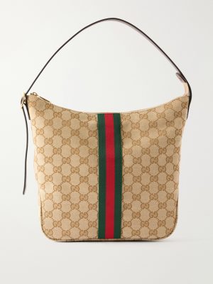 Lunetta Webbing and Leather-Trimmed Monogrammed Canvas Shoulder Bag Lunetta Webbing and Leather-Trimmed Monogrammed Canvas Shoulder Bag