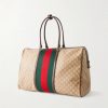Webbing and Leather-Trimmed Monogrammed Canvas Tote Bag - BK Webbing and Leather-Trimmed Monogrammed Canvas Tote Bag - BK