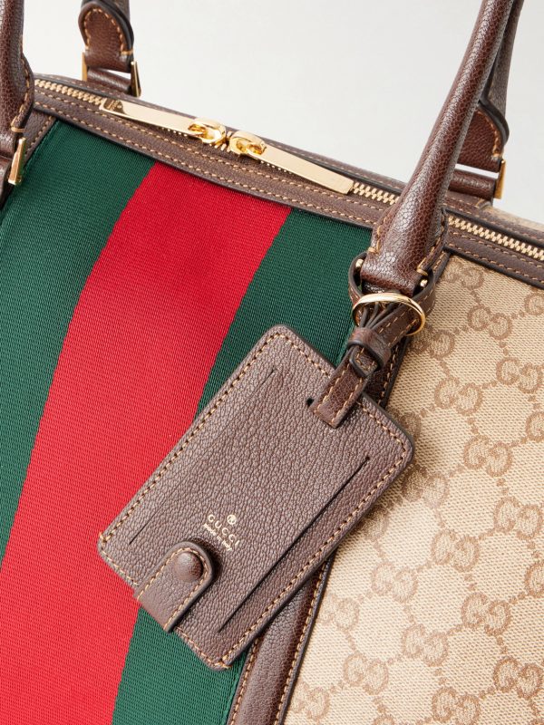 Webbing and Leather-Trimmed Monogrammed Canvas Tote Bag - CU Webbing and Leather-Trimmed Monogrammed Canvas Tote Bag - CU