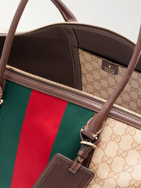 Webbing and Leather-Trimmed Monogrammed Canvas Tote Bag - E1 Webbing and Leather-Trimmed Monogrammed Canvas Tote Bag - E1