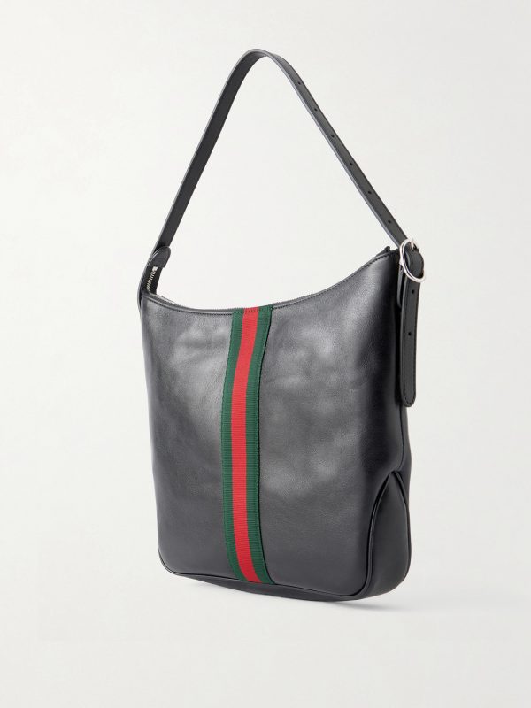 Lunetta Webbing-Trimmed Leather Tote Bag - BK