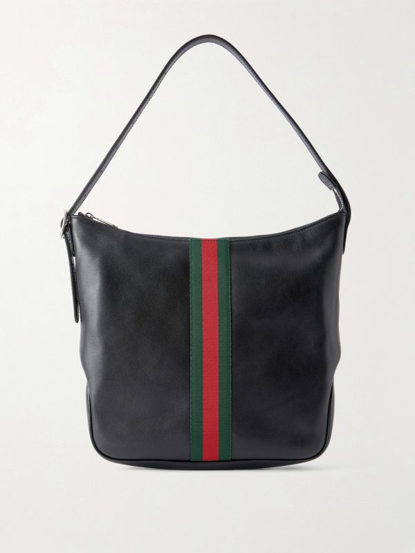 Lunetta Webbing-Trimmed Leather Tote Bag