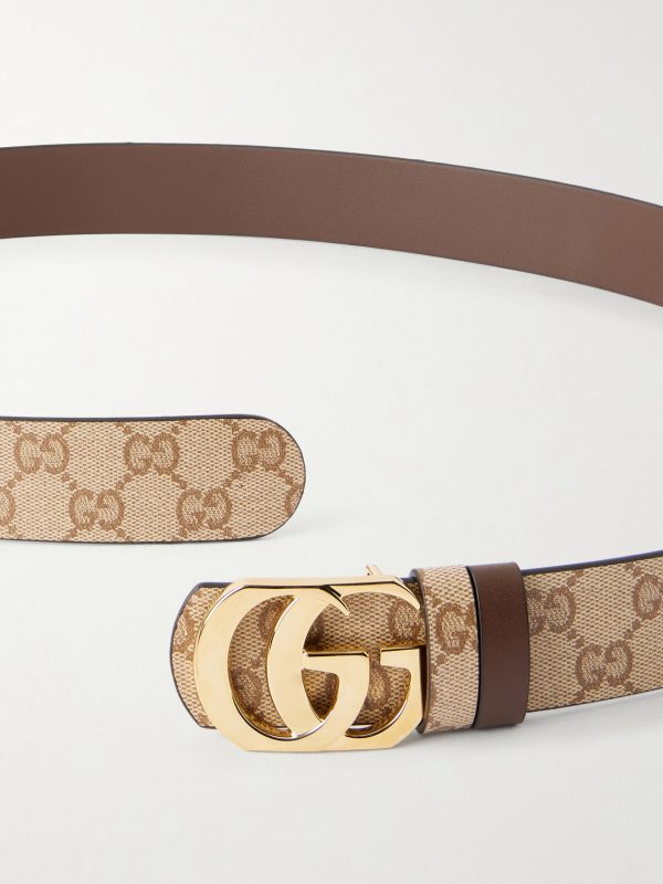 GG Marmont 3.5cm Monogrammed Coated Canvas and Leather Belt - E1