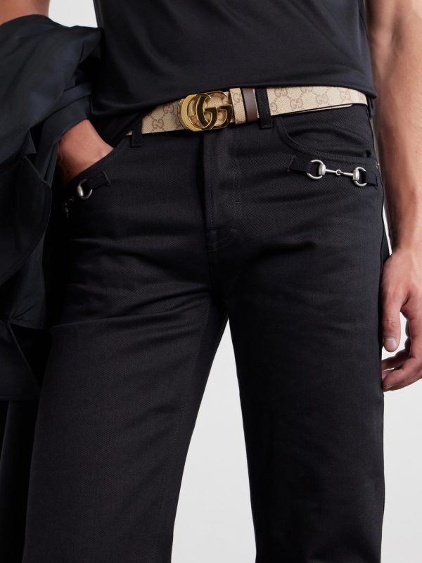 GG Marmont 3.5cm Monogrammed Coated Canvas and Leather Belt - OU