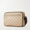 GG Monogrammed Leather-Trimmed Coated-Canvas Messenger Bag - BK
