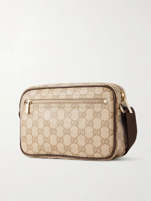 GG Monogrammed Leather-Trimmed Coated-Canvas Messenger Bag - BK