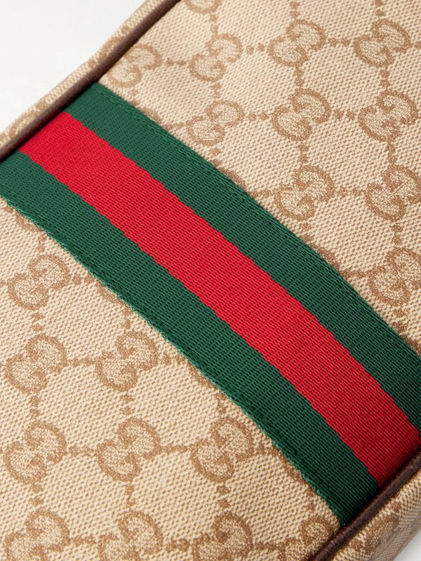 GG Monogrammed Leather-Trimmed Coated-Canvas Messenger Bag - CU