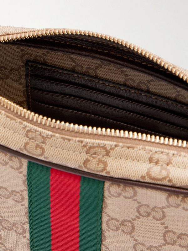 GG Monogrammed Leather-Trimmed Coated-Canvas Messenger Bag - E1
