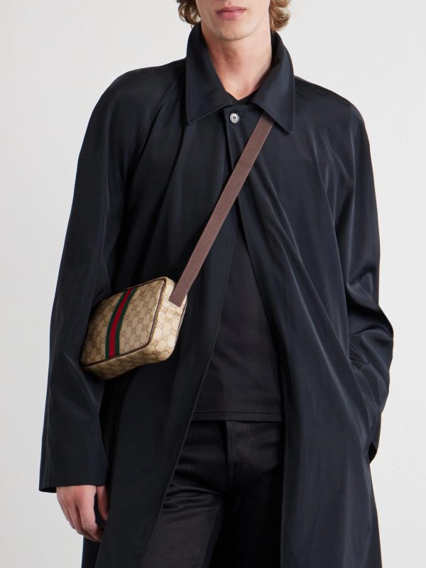 GG Monogrammed Leather-Trimmed Coated-Canvas Messenger Bag - FR