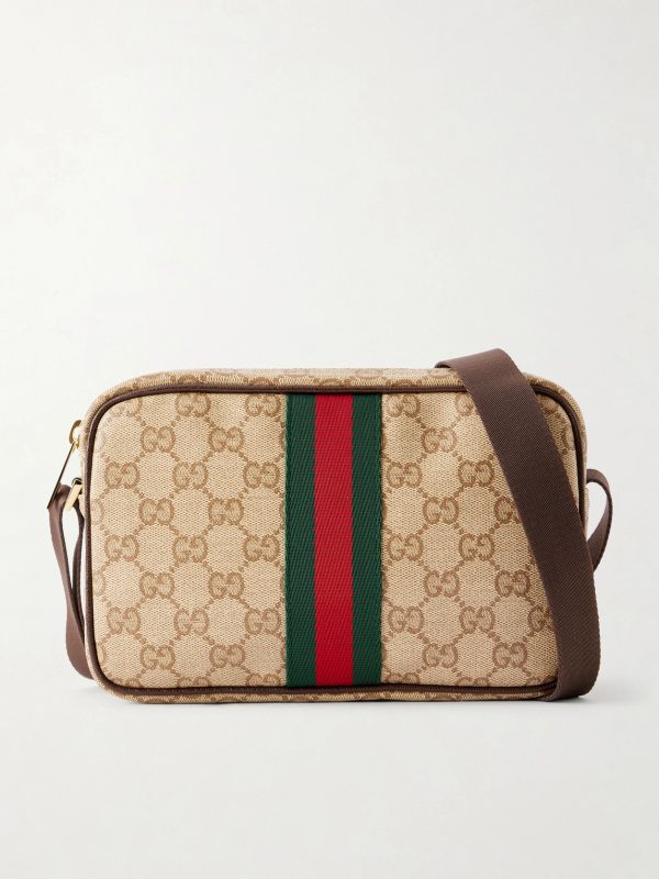 GG Monogrammed Leather-Trimmed Coated-Canvas Messenger Bag