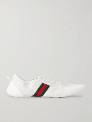 Flex Web Stripe-Detail Suede-Trimmed Leather Sneakers