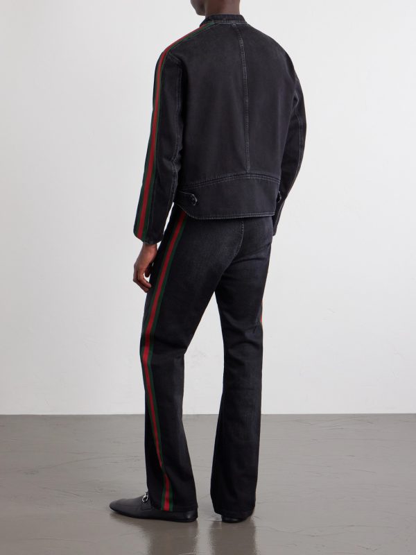 Webbing-Trimmed Denim Biker Jacket - BK Webbing-Trimmed Denim Biker Jacket - BK