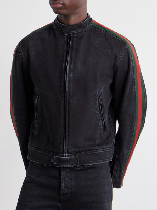 Webbing-Trimmed Denim Biker Jacket - FR Webbing-Trimmed Denim Biker Jacket - FR