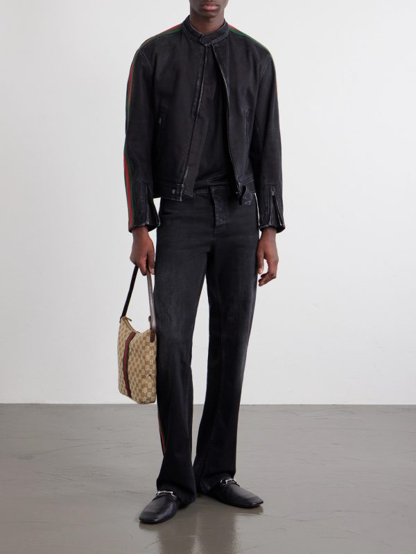Webbing-Trimmed Denim Biker Jacket - OU Webbing-Trimmed Denim Biker Jacket - OU