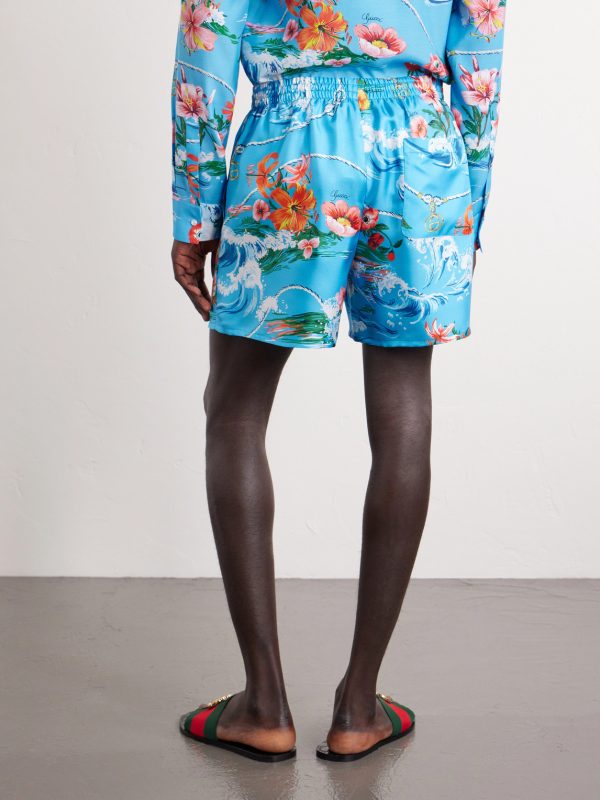 Straight-Leg Floral-Print Silk-Twill Shorts - BK