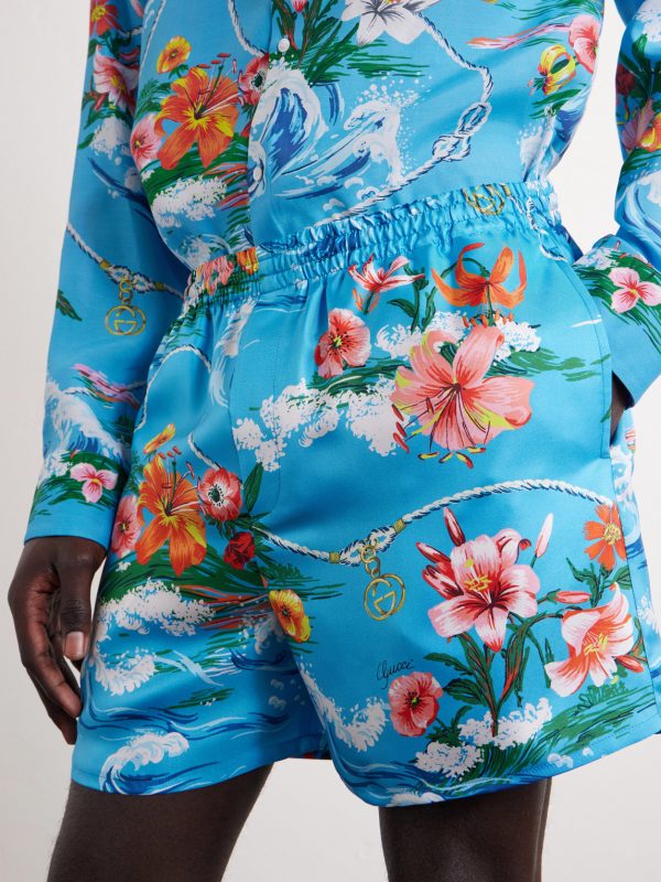 Straight-Leg Floral-Print Silk-Twill Shorts - CU