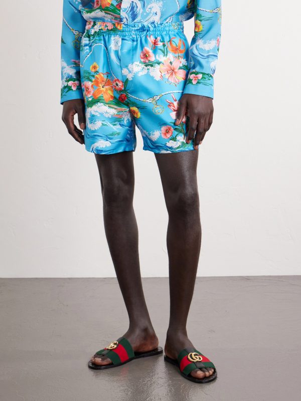 Straight-Leg Floral-Print Silk-Twill Shorts - FR