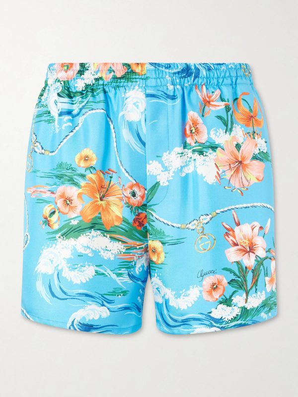 Straight-Leg Floral-Print Silk-Twill Shorts
