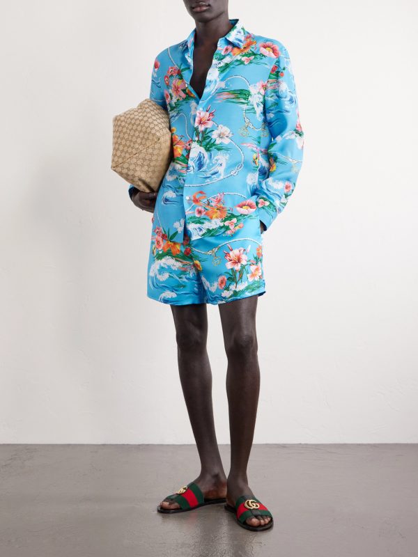 Straight-Leg Floral-Print Silk-Twill Shorts - OU