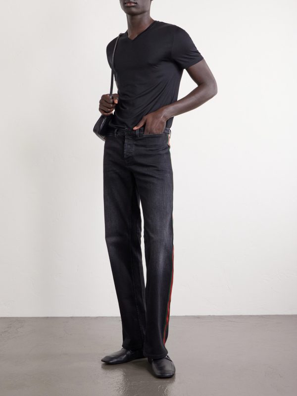 Wide-Leg Striped Cotton-Blend Trousers - OU Wide-Leg Striped Cotton-Blend Trousers - OU