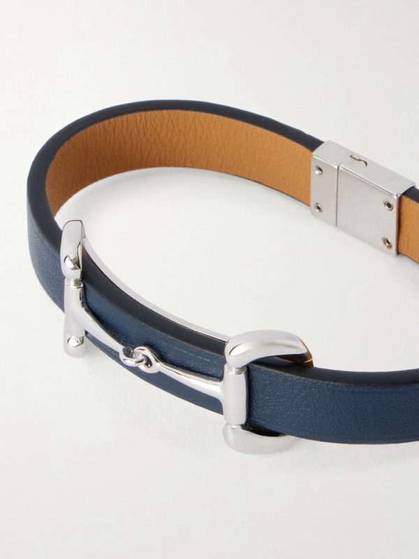 Horsebit-Embellished Silver-Tone and Leather Bracelet - CU Horsebit-Embellished Silver-Tone and Leather Bracelet - CU