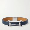 Horsebit-Embellished Silver-Tone and Leather Bracelet Horsebit-Embellished Silver-Tone and Leather Bracelet