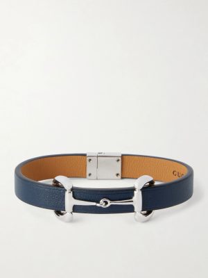 Horsebit-Embellished Silver-Tone and Leather Bracelet