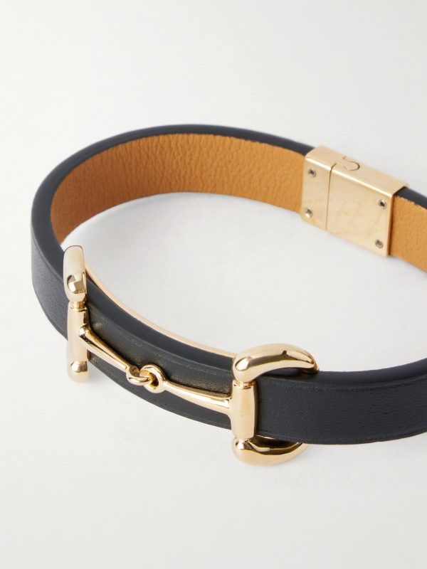 Horsebit-Embellished Gold-Tone and Leather Bracelet - CU Horsebit-Embellished Gold-Tone and Leather Bracelet - CU