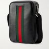 Webbing-Trimmed Leather Messenger Bag - BK Webbing-Trimmed Leather Messenger Bag - BK