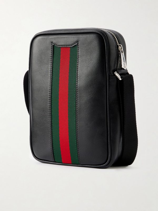 Webbing-Trimmed Leather Messenger Bag - BK Webbing-Trimmed Leather Messenger Bag - BK