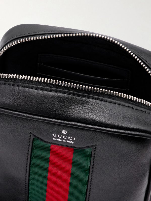 Webbing-Trimmed Leather Messenger Bag - E1 Webbing-Trimmed Leather Messenger Bag - E1