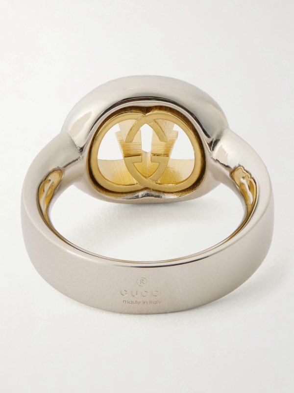 Interlocking G Logo-Embossed Gold and Silver-Tone Ring - BK Interlocking G Logo-Embossed Gold and Silver-Tone Ring - BK
