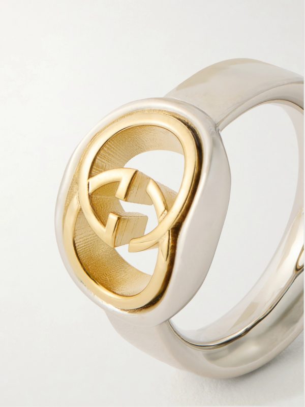 Interlocking G Logo-Embossed Gold and Silver-Tone Ring - CU Interlocking G Logo-Embossed Gold and Silver-Tone Ring - CU