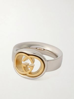 Interlocking G Logo-Embossed Gold and Silver-Tone Ring Interlocking G Logo-Embossed Gold and Silver-Tone Ring
